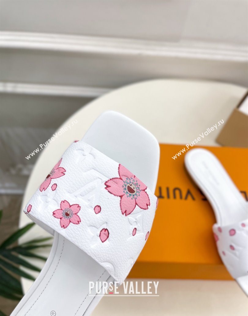 Louis Vuitton Neo Revival Flat Slides Sandal in Monogram Leather with Cherry Bloom Print White 2025 (MD-250607005)