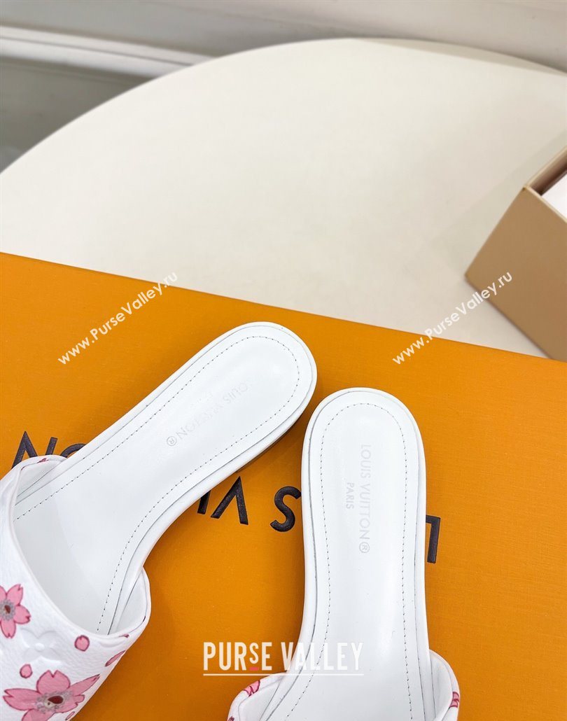Louis Vuitton Neo Revival Flat Slides Sandal in Monogram Leather with Cherry Bloom Print White 2025 (MD-250607005)