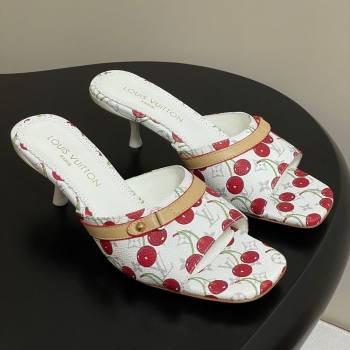 Louis Vuitton LV x TM Neo 6AM Heel Slides Sandal 6cm in Leather with Luscious Cherry and Bow White 2025 (MD-250607013)