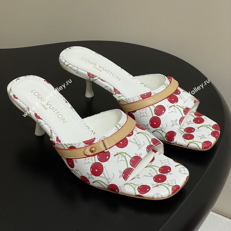Louis Vuitton LV x TM Neo 6AM Heel Slides Sandal 6cm in Leather with Luscious Cherry and Bow White 2025 (MD-250607013)