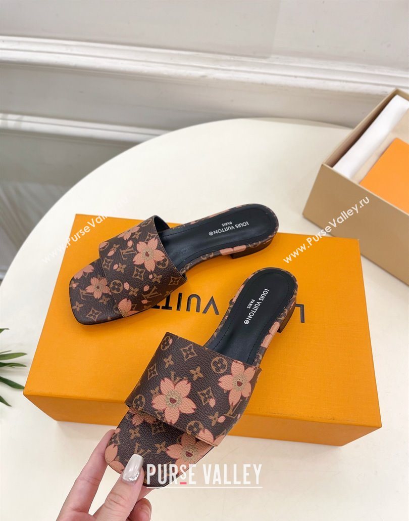 Louis Vuitton Neo Revival Flat Slides Sandal in Monogram Canvas with Cherry Bloom Print 2025 (MD-250607006)