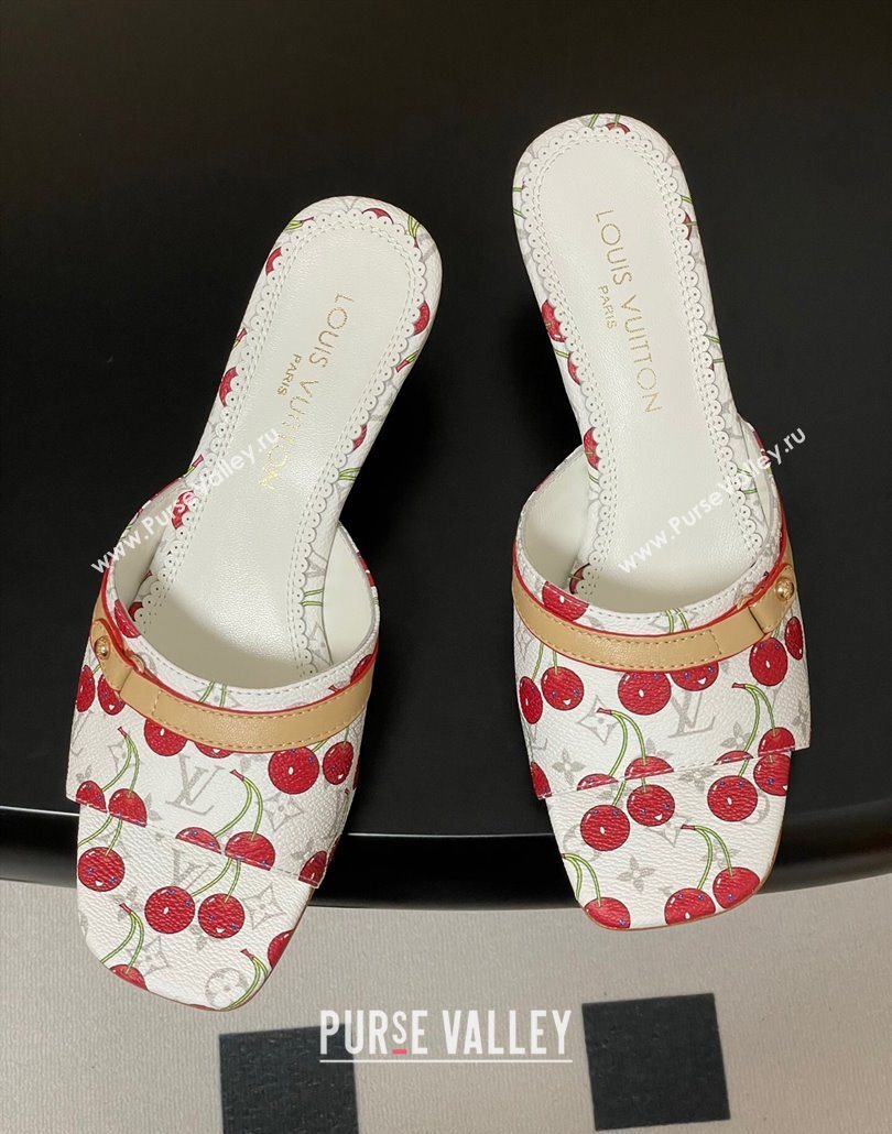 Louis Vuitton LV x TM Neo 6AM Heel Slides Sandal 6cm in Leather with Luscious Cherry and Bow White 2025 (MD-250607013)