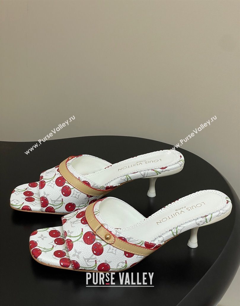Louis Vuitton LV x TM Neo 6AM Heel Slides Sandal 6cm in Leather with Luscious Cherry and Bow White 2025 (MD-250607013)