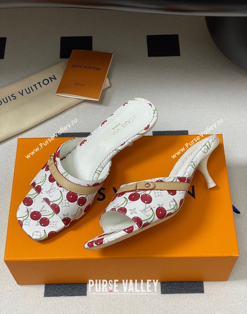 Louis Vuitton LV x TM Neo 6AM Heel Slides Sandal 6cm in Leather with Luscious Cherry and Bow White 2025 (MD-250607013)
