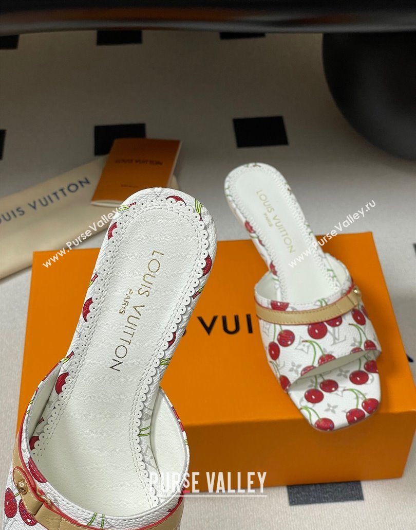 Louis Vuitton LV x TM Neo 6AM Heel Slides Sandal 6cm in Leather with Luscious Cherry and Bow White 2025 (MD-250607013)