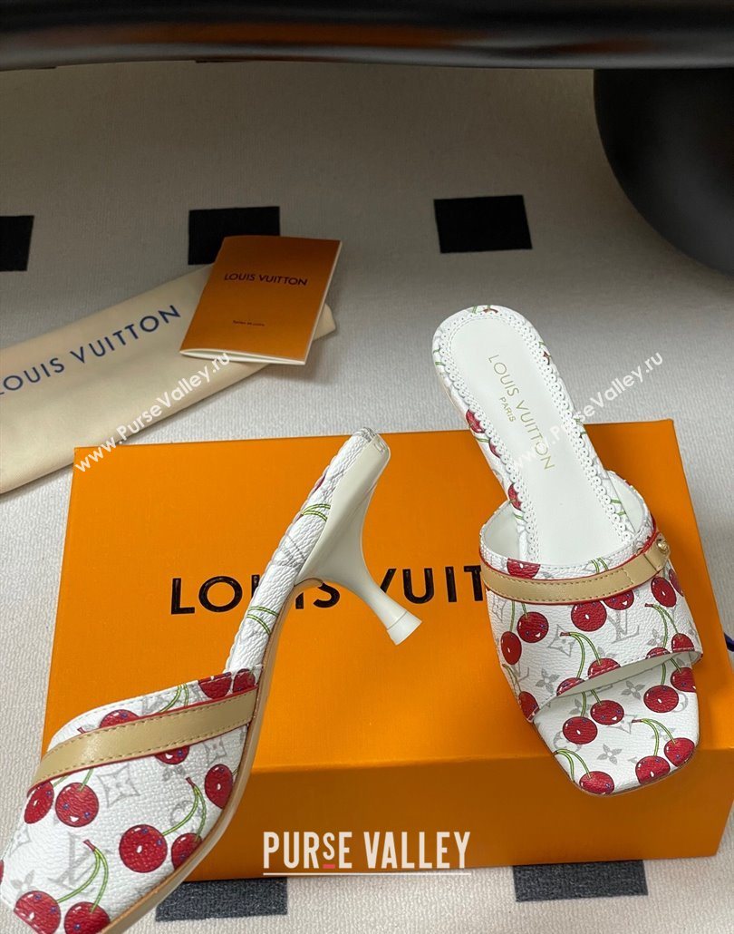 Louis Vuitton LV x TM Neo 6AM Heel Slides Sandal 6cm in Leather with Luscious Cherry and Bow White 2025 (MD-250607013)