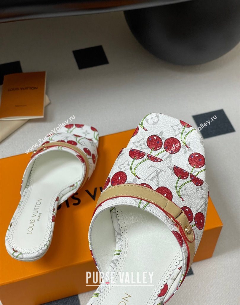 Louis Vuitton LV x TM Neo 6AM Heel Slides Sandal 6cm in Leather with Luscious Cherry and Bow White 2025 (MD-250607013)