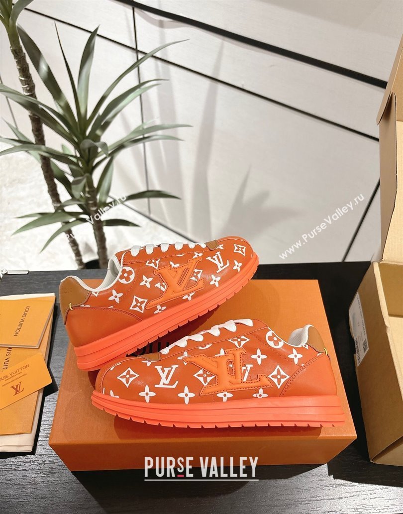 Louis Vuitton Leather Sneakers Orange 2025 0609 (For Women and Men) (MD-250609001)