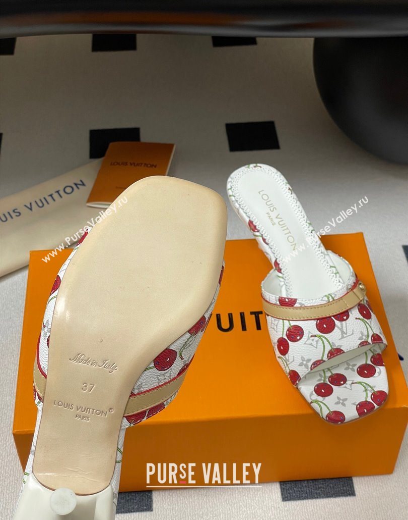 Louis Vuitton LV x TM Neo 6AM Heel Slides Sandal 6cm in Leather with Luscious Cherry and Bow White 2025 (MD-250607013)