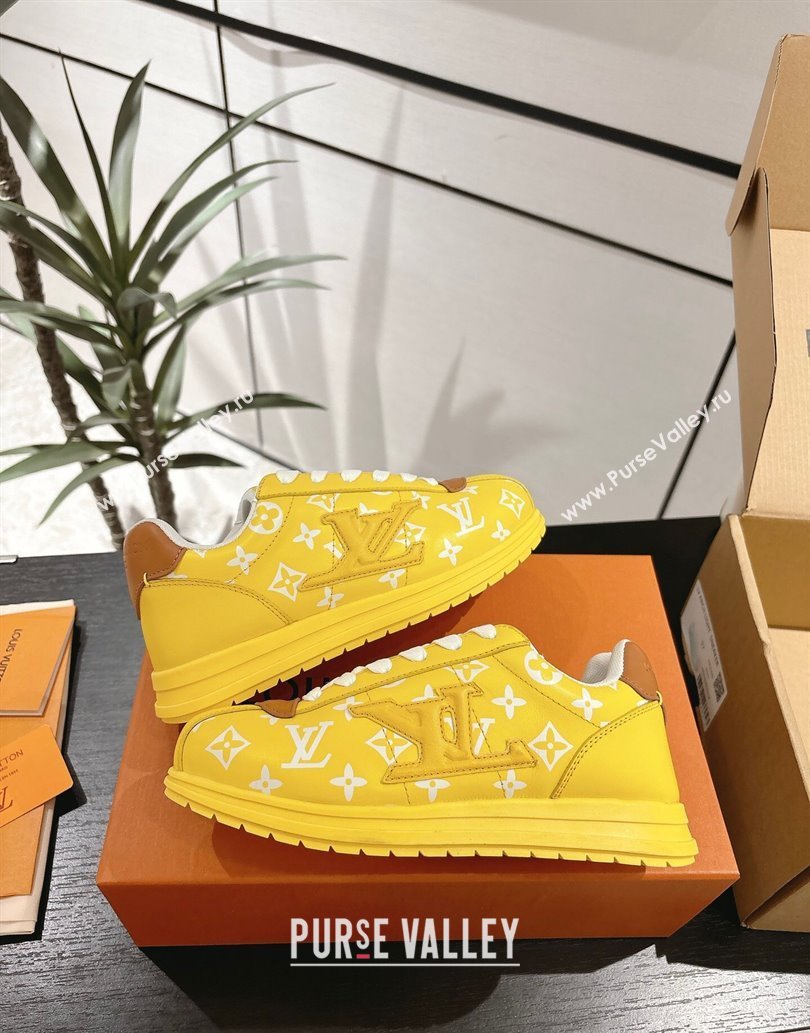 Louis Vuitton Leather Sneakers Yellow 2025 0609 (For Women and Men) (MD-250609002)