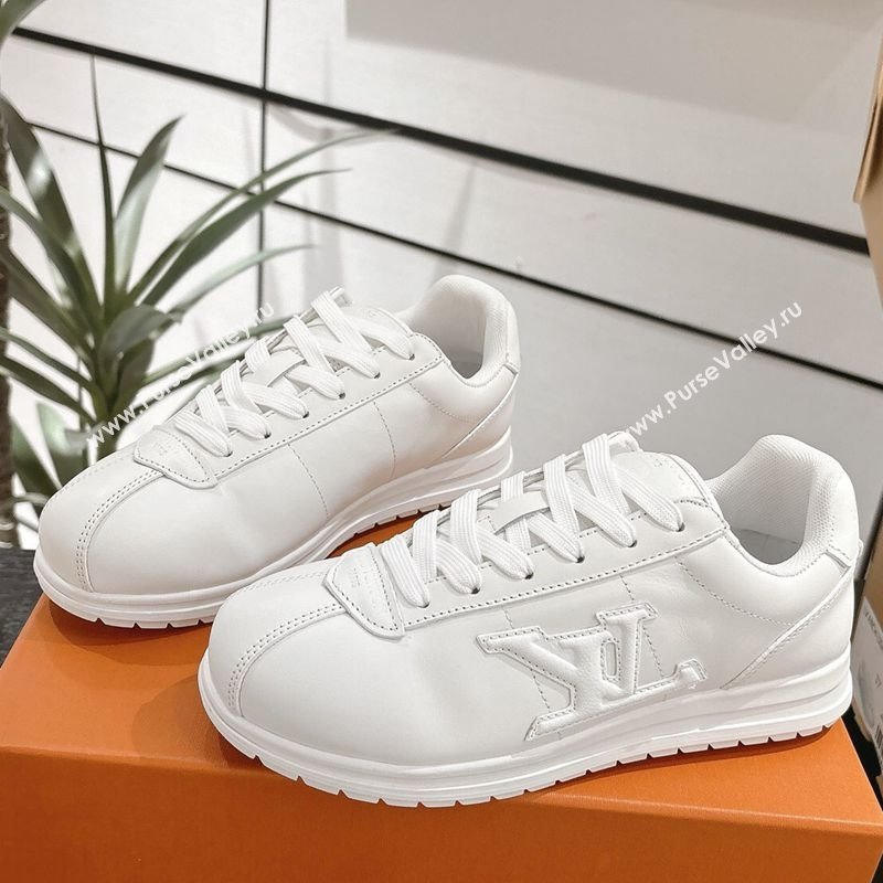Louis Vuitton Leather Sneakers All White 2025 0609 (For Women and Men) (MD-250609003)