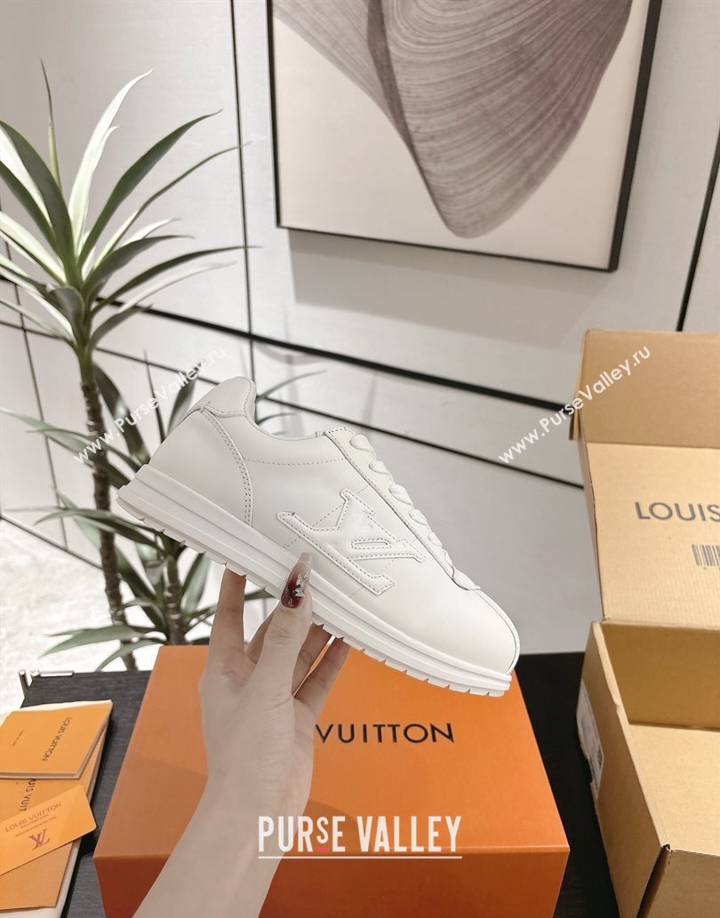 Louis Vuitton Leather Sneakers All White 2025 0609 (For Women and Men) (MD-250609003)