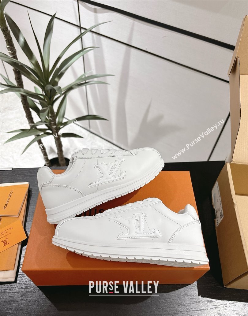 Louis Vuitton Leather Sneakers All White 2025 0609 (For Women and Men) (MD-250609003)