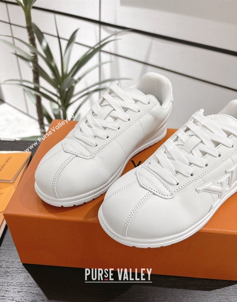 Louis Vuitton Leather Sneakers All White 2025 0609 (For Women and Men) (MD-250609003)