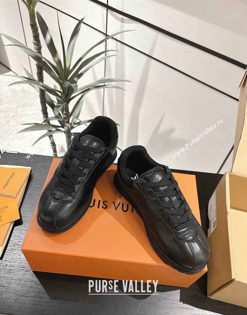 Louis Vuitton Leather Sneakers Black 2025 0609 (For Women and Men) (MD-250609005)