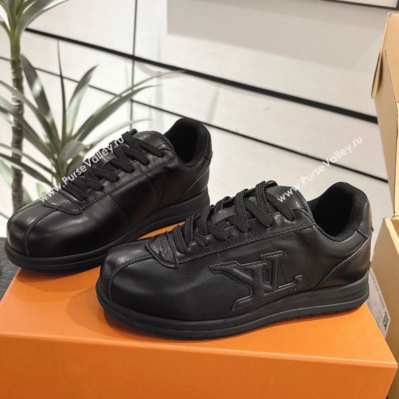 Louis Vuitton Leather Sneakers Black 2025 0609 (For Women and Men) (MD-250609005)