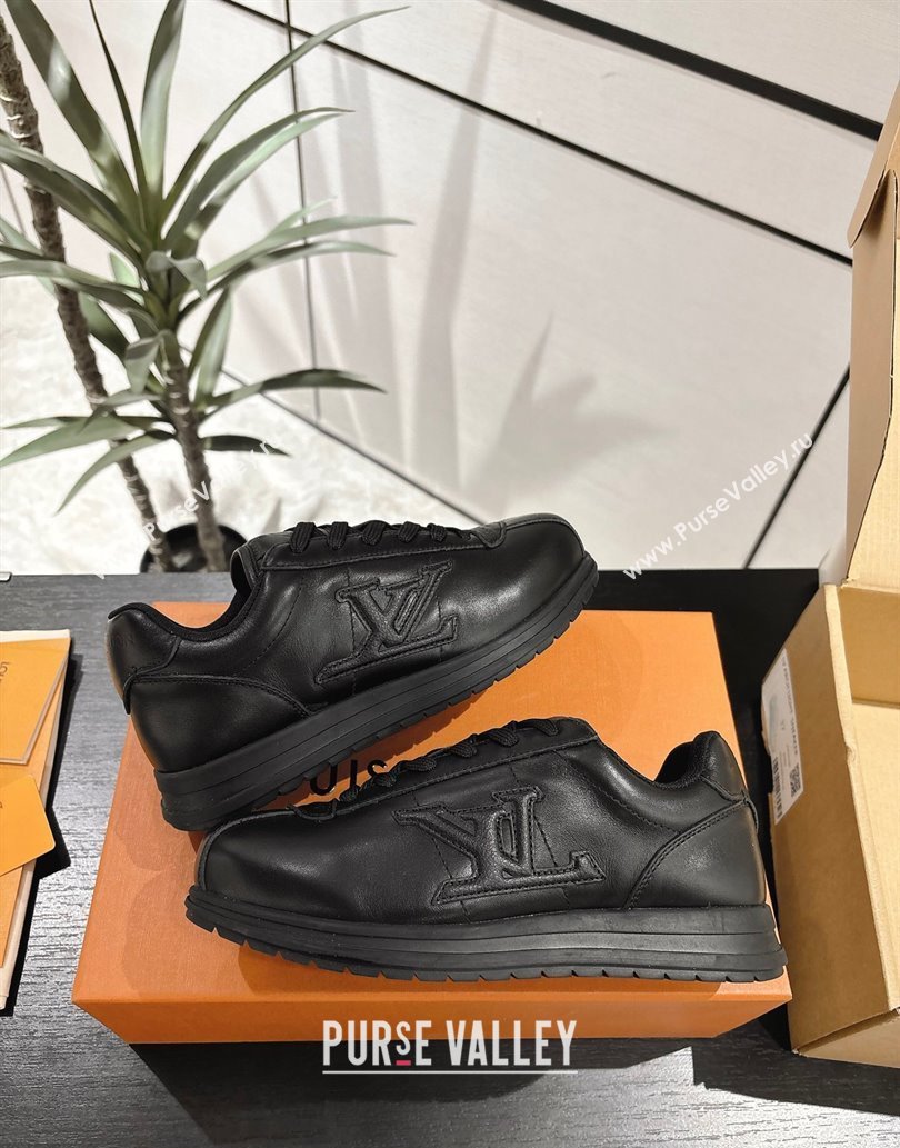 Louis Vuitton Leather Sneakers Black 2025 0609 (For Women and Men) (MD-250609005)