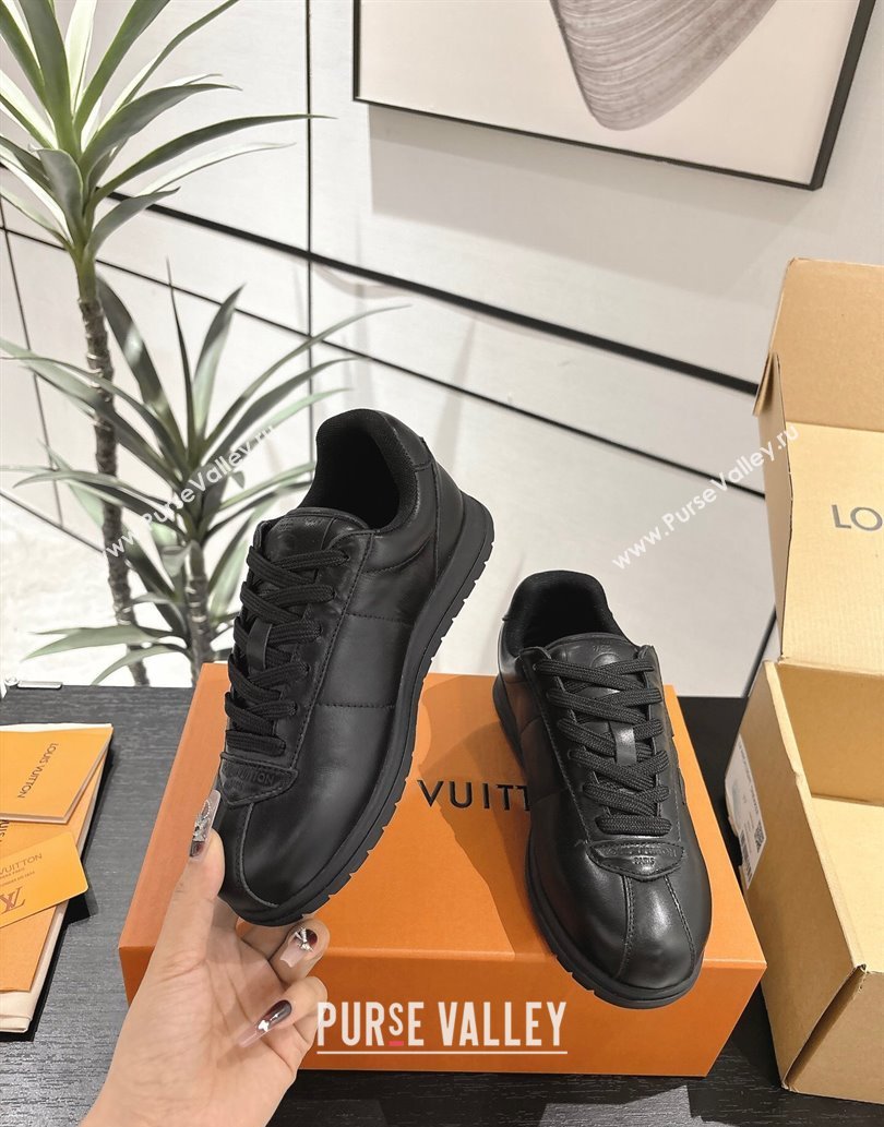 Louis Vuitton Leather Sneakers Black 2025 0609 (For Women and Men) (MD-250609005)