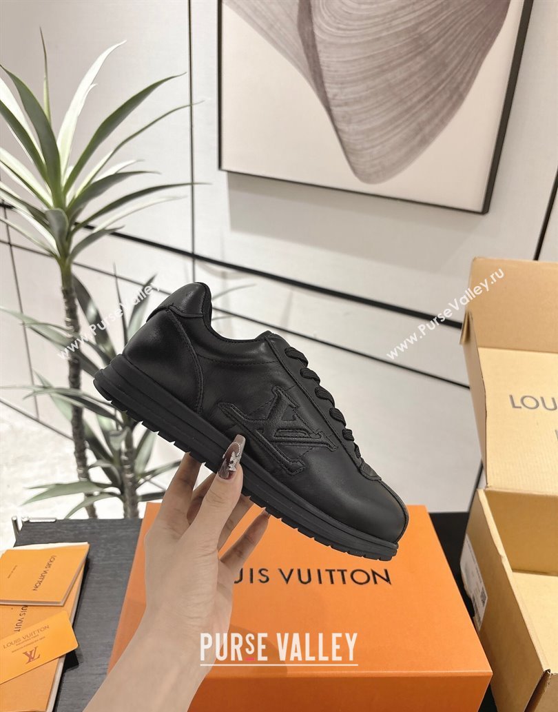 Louis Vuitton Leather Sneakers Black 2025 0609 (For Women and Men) (MD-250609005)