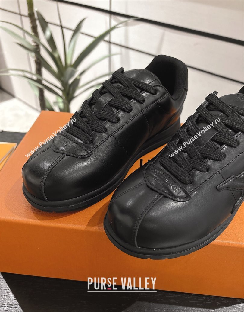 Louis Vuitton Leather Sneakers Black 2025 0609 (For Women and Men) (MD-250609005)