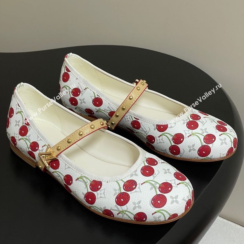 Louis Vuitton LV x TM Romy Flat Ballerinas in Leather with Luscious Cherry White 2025 (MD-250607015)