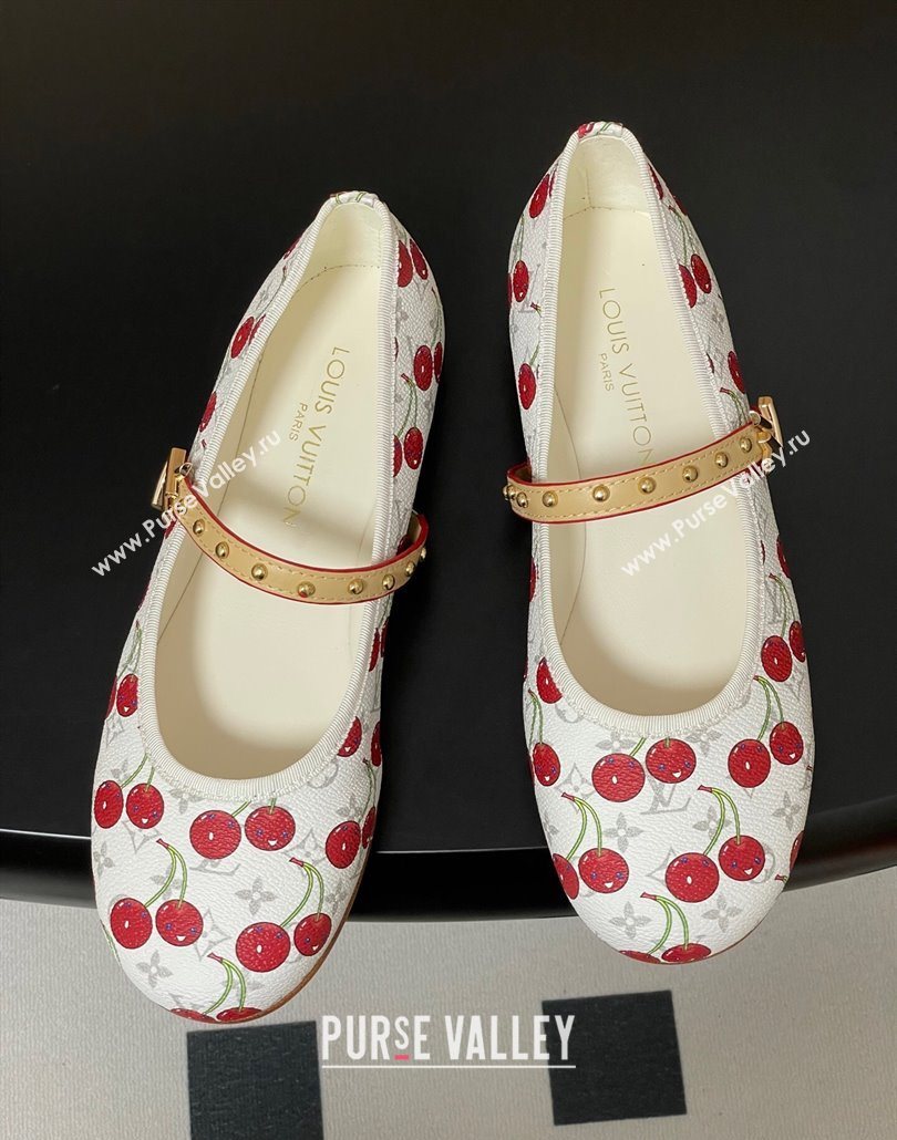 Louis Vuitton LV x TM Romy Flat Ballerinas in Leather with Luscious Cherry White 2025 (MD-250607015)