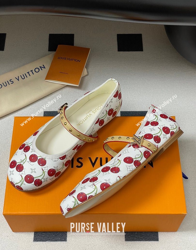 Louis Vuitton LV x TM Romy Flat Ballerinas in Leather with Luscious Cherry White 2025 (MD-250607015)