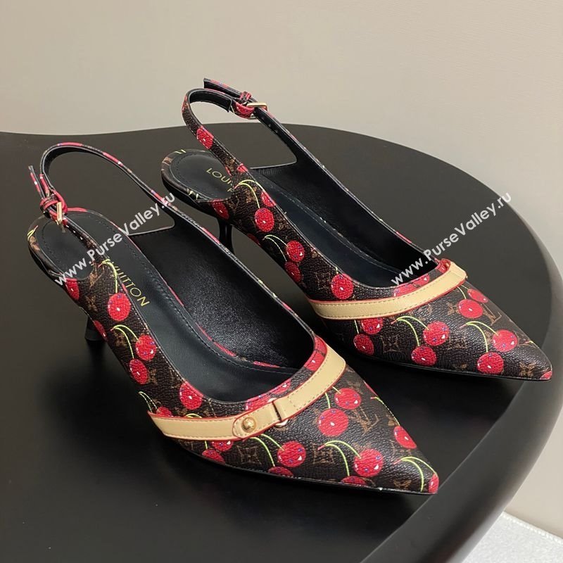 Louis Vuitton LV x TM 6AM Slingback Pumps 4.5cm in Leather with Luscious Cherry Black 2025 (MD-250607016)