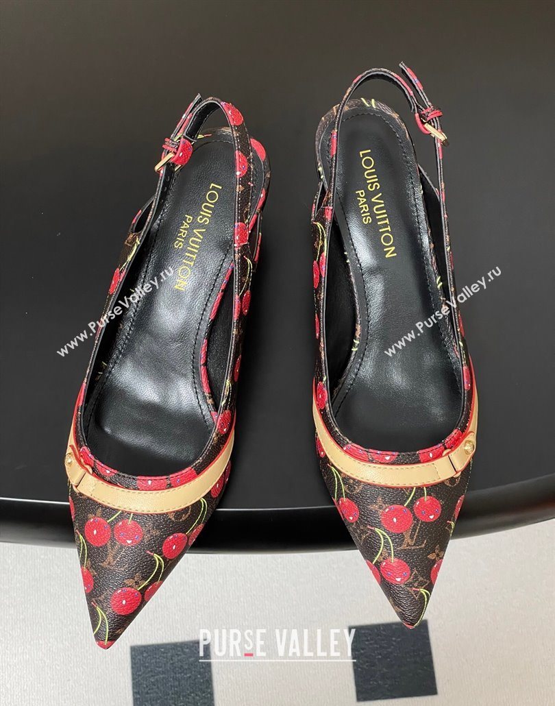 Louis Vuitton LV x TM 6AM Slingback Pumps 4.5cm in Leather with Luscious Cherry Black 2025 (MD-250607016)