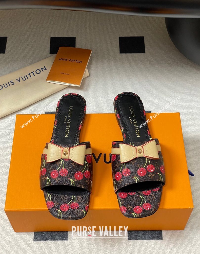 Louis Vuitton LV x TM Neo 6AM Flat Slides Sandal in Leather with Luscious Cherry and Bow Black 2025 (MD-250607010)