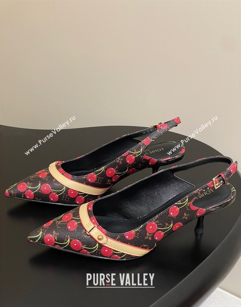 Louis Vuitton LV x TM 6AM Slingback Pumps 4.5cm in Leather with Luscious Cherry Black 2025 (MD-250607016)
