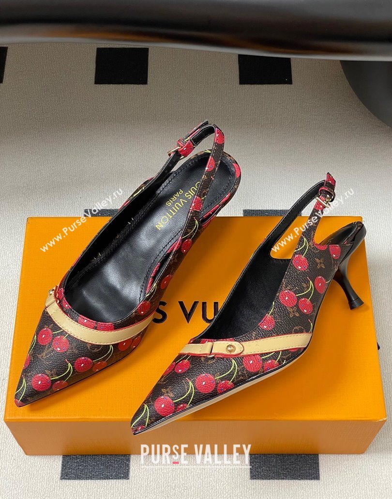 Louis Vuitton LV x TM 6AM Slingback Pumps 4.5cm in Leather with Luscious Cherry Black 2025 (MD-250607016)