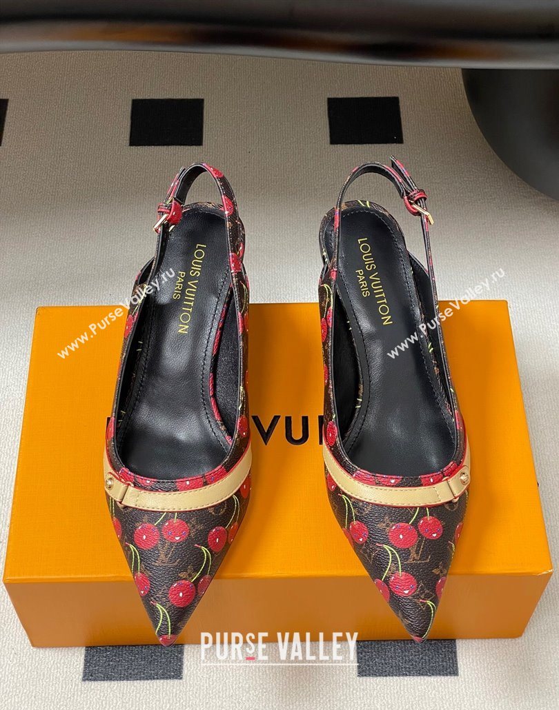 Louis Vuitton LV x TM 6AM Slingback Pumps 4.5cm in Leather with Luscious Cherry Black 2025 (MD-250607016)