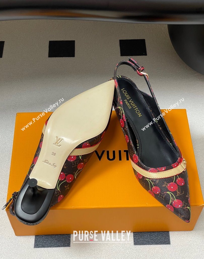 Louis Vuitton LV x TM 6AM Slingback Pumps 4.5cm in Leather with Luscious Cherry Black 2025 (MD-250607016)