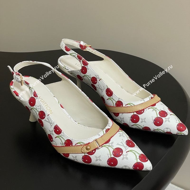 Louis Vuitton LV x TM 6AM Slingback Pumps 4.5cm in Leather with Luscious Cherry White 2025 (MD-250607017)