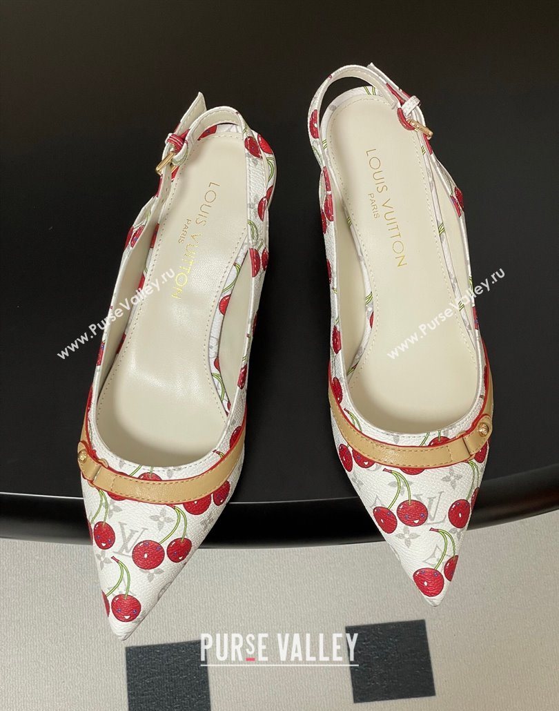 Louis Vuitton LV x TM 6AM Slingback Pumps 4.5cm in Leather with Luscious Cherry White 2025 (MD-250607017)