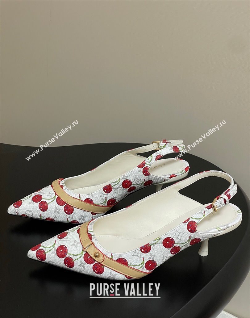 Louis Vuitton LV x TM 6AM Slingback Pumps 4.5cm in Leather with Luscious Cherry White 2025 (MD-250607017)