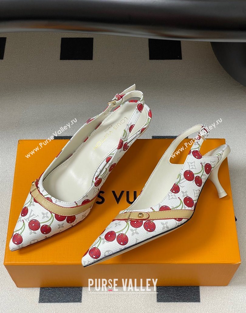 Louis Vuitton LV x TM 6AM Slingback Pumps 4.5cm in Leather with Luscious Cherry White 2025 (MD-250607017)