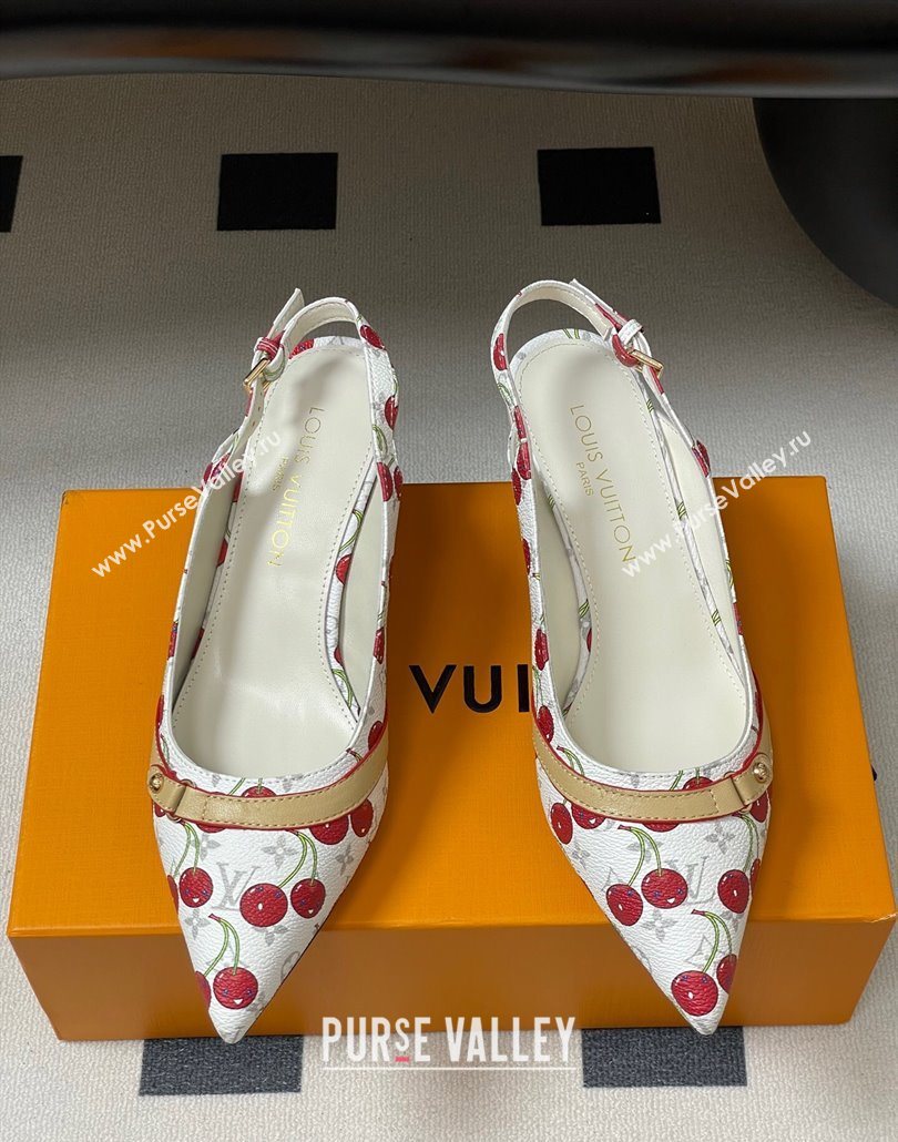 Louis Vuitton LV x TM 6AM Slingback Pumps 4.5cm in Leather with Luscious Cherry White 2025 (MD-250607017)
