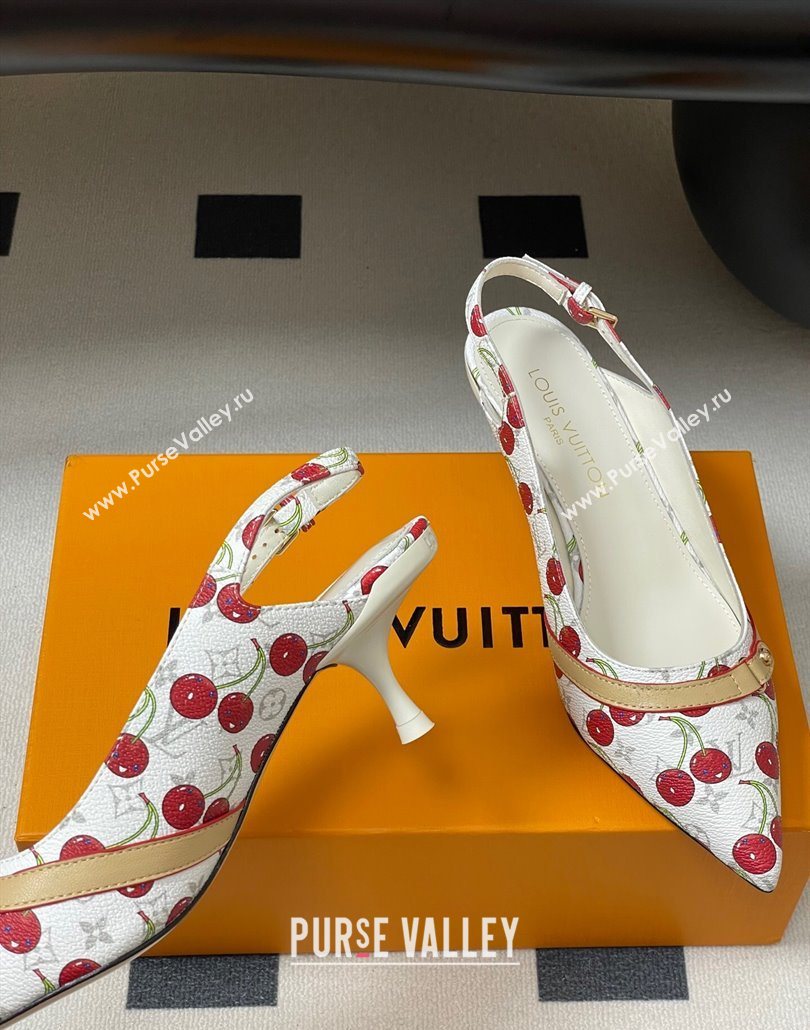 Louis Vuitton LV x TM 6AM Slingback Pumps 4.5cm in Leather with Luscious Cherry White 2025 (MD-250607017)