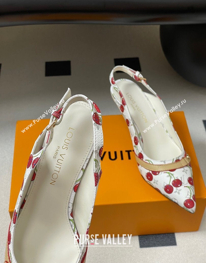 Louis Vuitton LV x TM 6AM Slingback Pumps 4.5cm in Leather with Luscious Cherry White 2025 (MD-250607017)