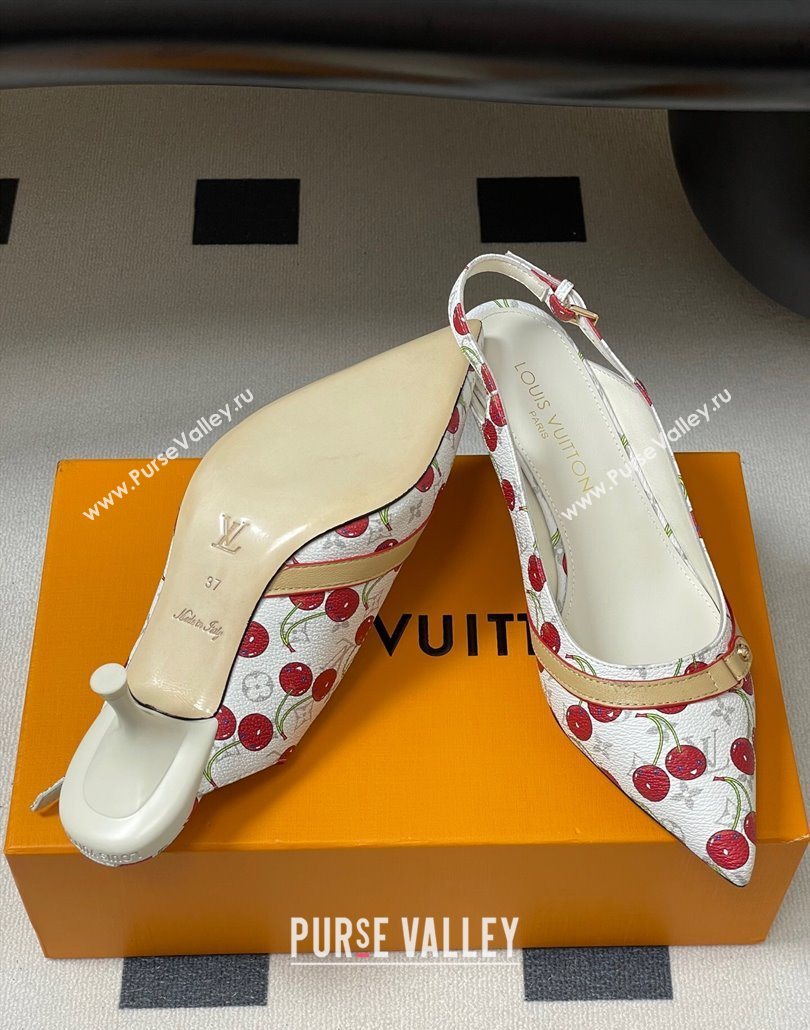 Louis Vuitton LV x TM 6AM Slingback Pumps 4.5cm in Leather with Luscious Cherry White 2025 (MD-250607017)