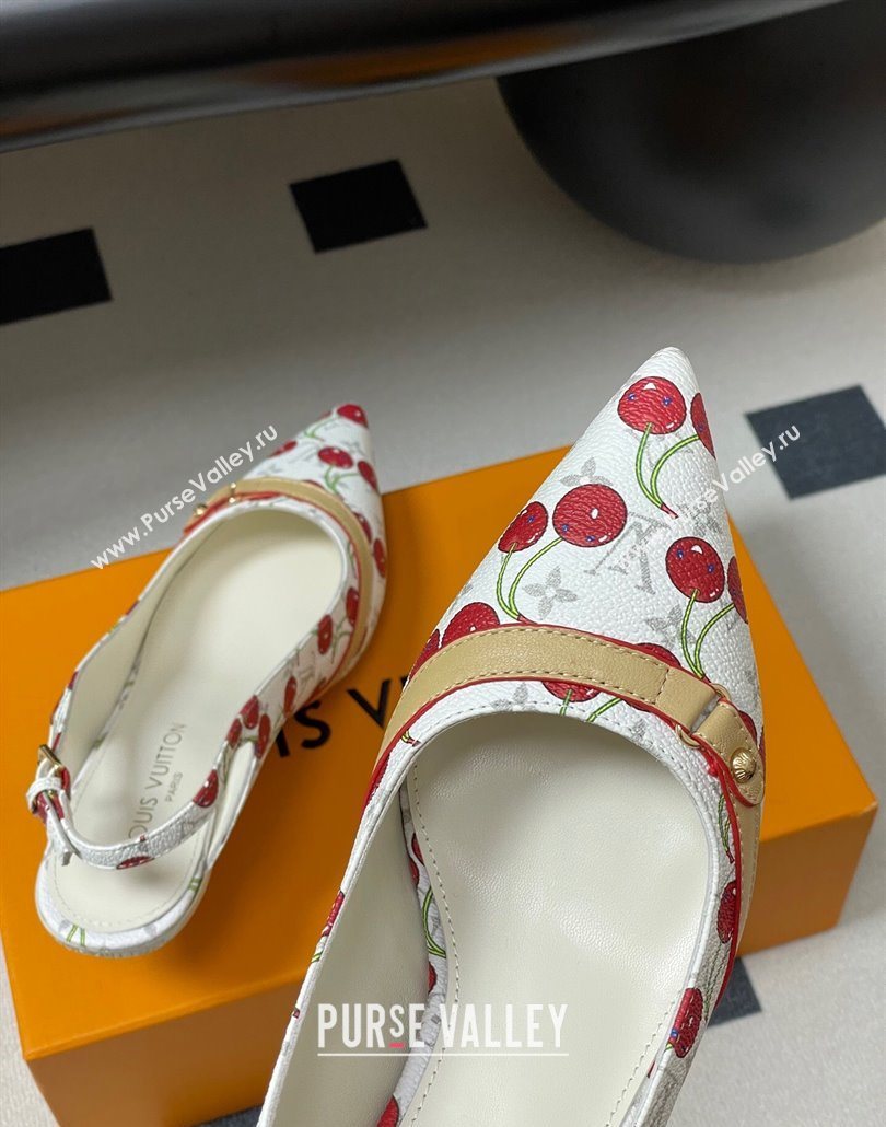 Louis Vuitton LV x TM 6AM Slingback Pumps 4.5cm in Leather with Luscious Cherry White 2025 (MD-250607017)