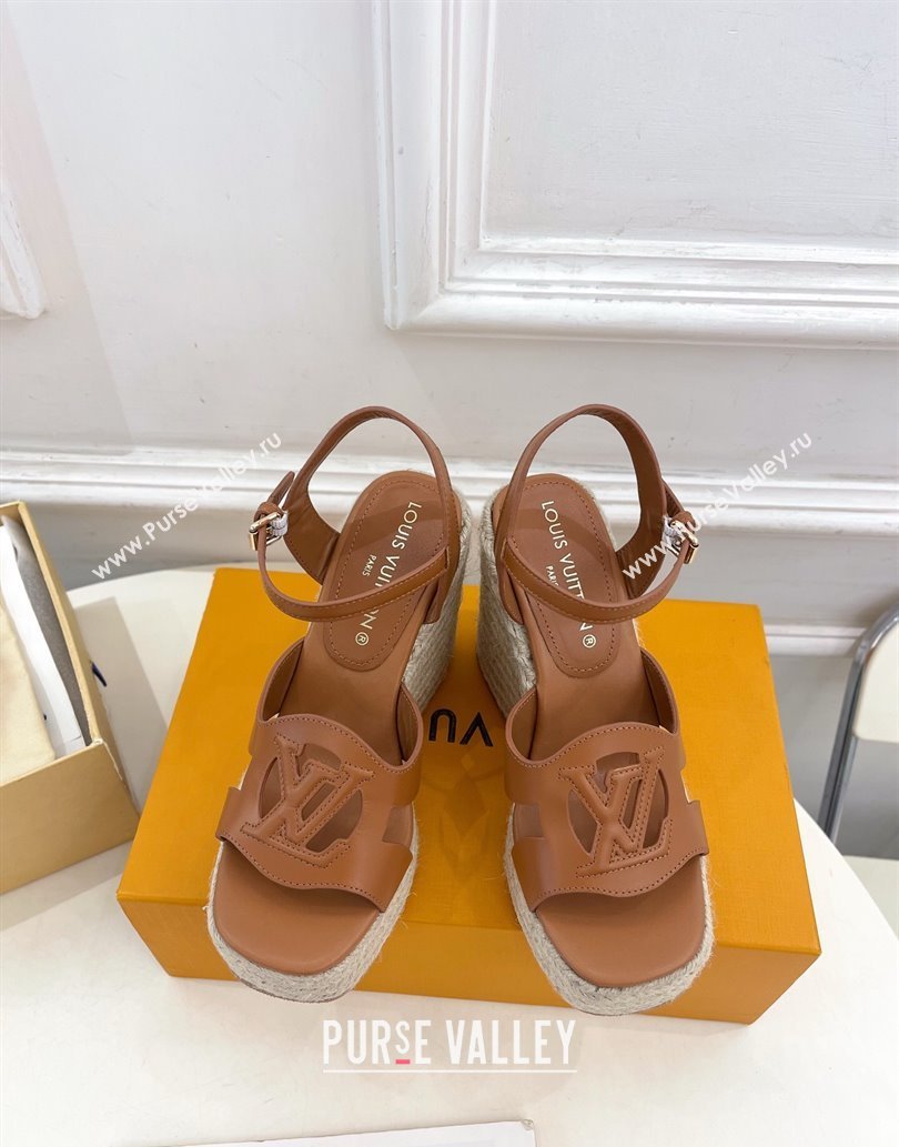 Louis Vuitton LV Isola Wedge Sandals 12cm in Calf Leather Brown 2025 1ACI9A (MD-250609012)