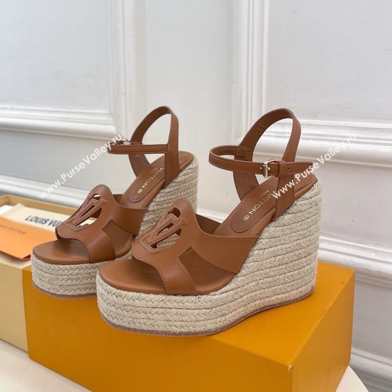Louis Vuitton LV Isola Wedge Sandals 12cm in Calf Leather Brown 2025 1ACI9A (MD-250609012)