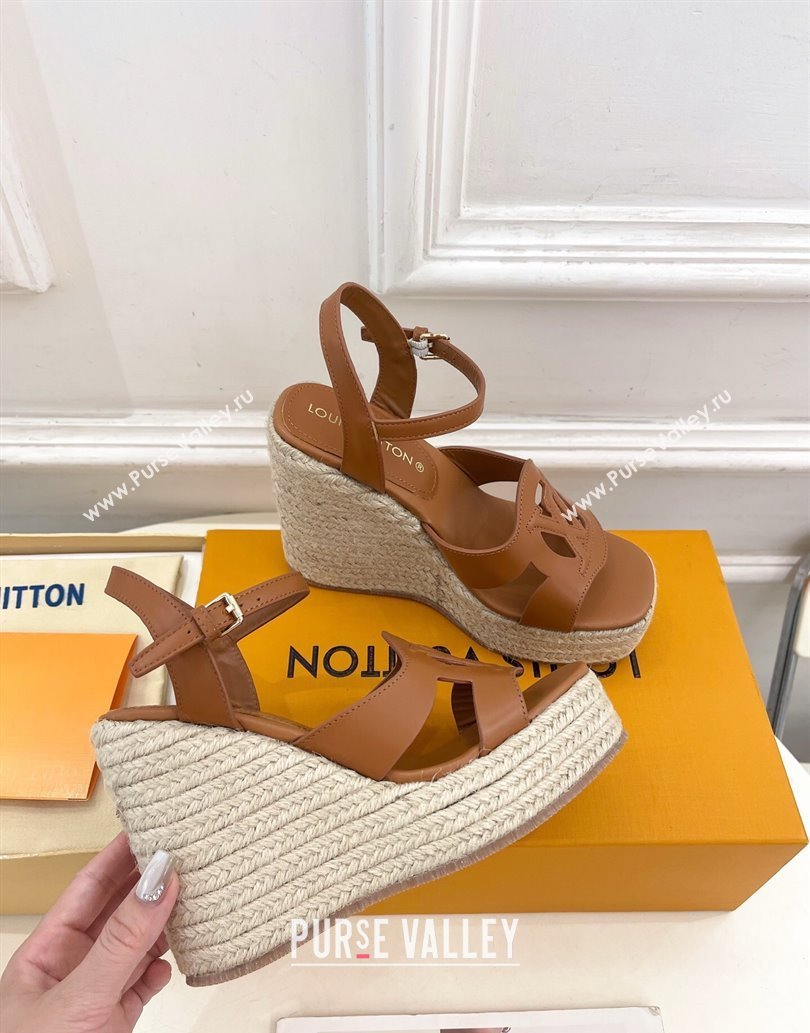 Louis Vuitton LV Isola Wedge Sandals 12cm in Calf Leather Brown 2025 1ACI9A (MD-250609012)
