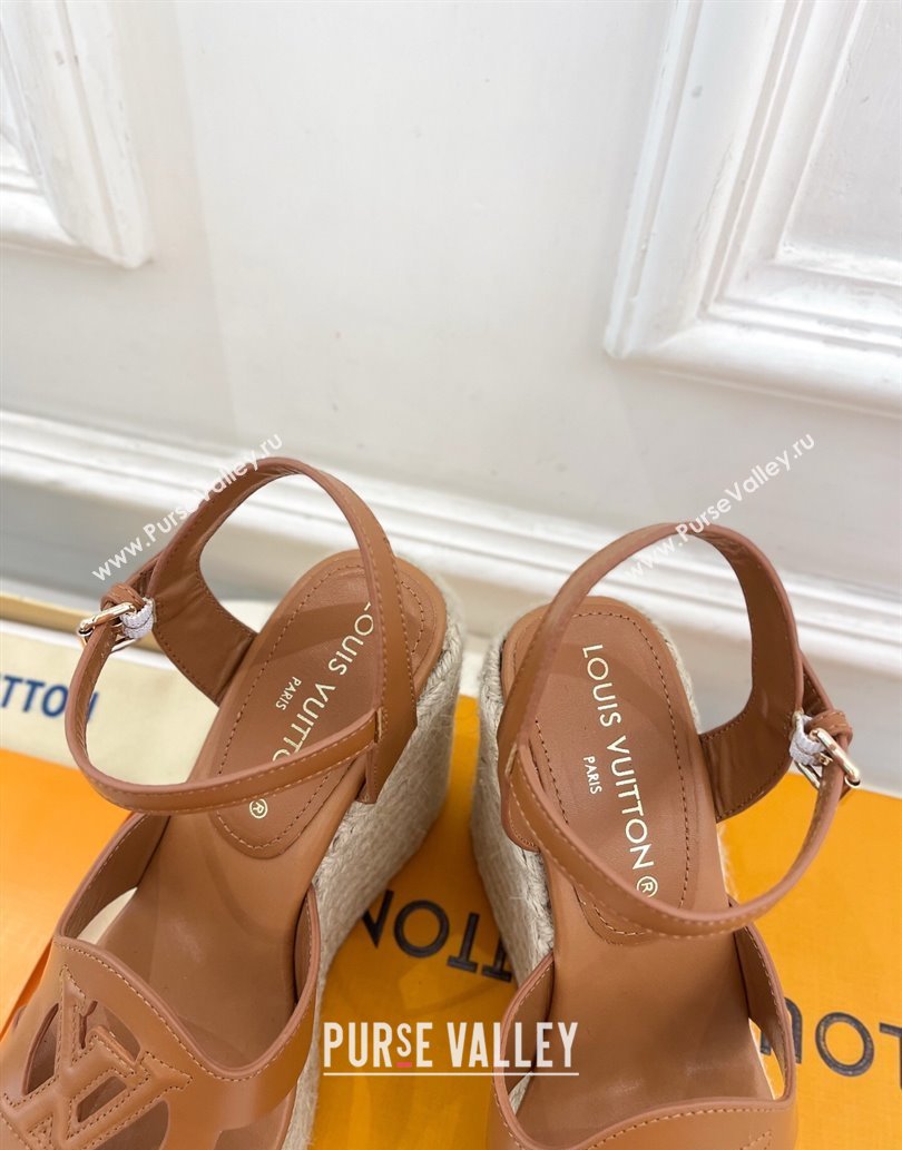 Louis Vuitton LV Isola Wedge Sandals 12cm in Calf Leather Brown 2025 1ACI9A (MD-250609012)
