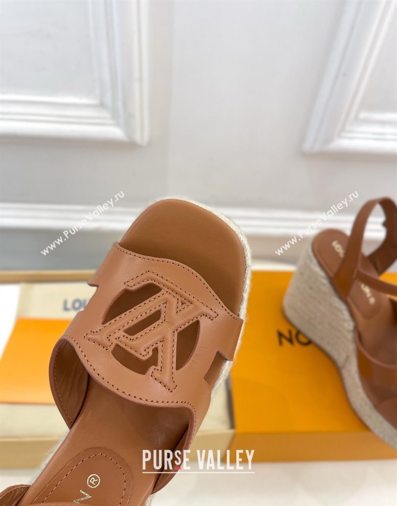 Louis Vuitton LV Isola Wedge Sandals 12cm in Calf Leather Brown 2025 1ACI9A (MD-250609012)