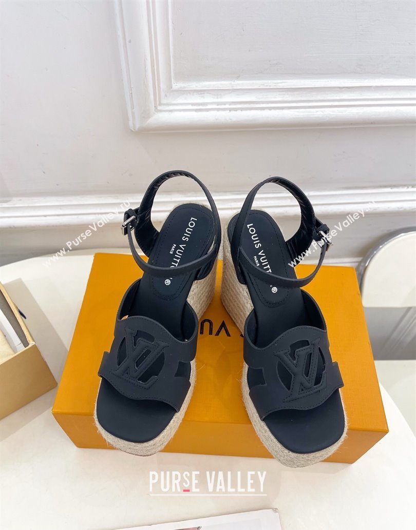 Louis Vuitton LV Isola Wedge Sandals 12cm in Calf Leather Black 2025 1ACI9A (MD-250609014)