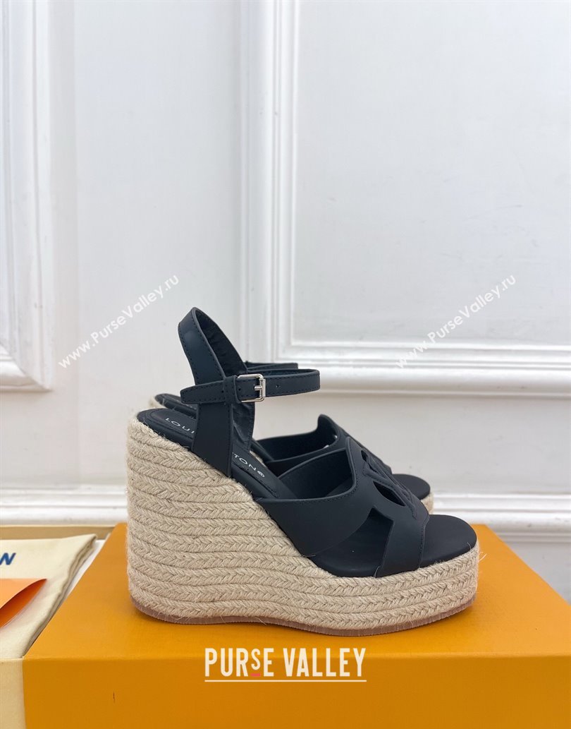 Louis Vuitton LV Isola Wedge Sandals 12cm in Calf Leather Black 2025 1ACI9A (MD-250609014)